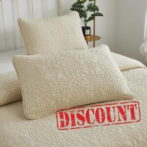 Brandream Beige Clover Stitched Quilted Pillow Shams Cotton Standard Size Pillow Cases Set of 2 Comfy Soft Decorative Pillow Covers