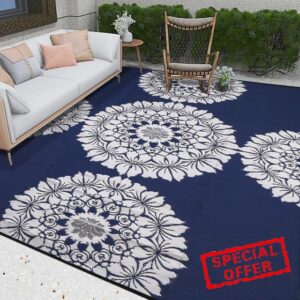 auruge Outdoor Rugs Vintage Floral Plastic Straw Rug Waterproof Indoor Outdoor Carpet Large Portable Reversible Patio Rug for Camping
