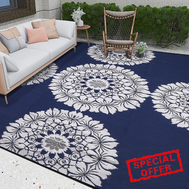 auruge Outdoor Rugs Vintage Floral Plastic Straw Rug Waterproof Indoor Outdoor Carpet Large Portable Reversible Patio Rug for Camping