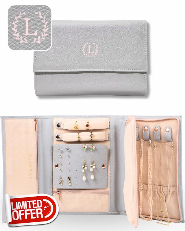 COSMIYA Personalized Initial Travel Jewelry Case - Monogram Custom Gifts For Women
