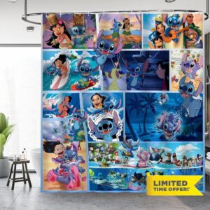 Cute Shower Curtain for Kids Girls Boy Teens Adult Cartoon Shower Curtain 72x72in Polyester Pongee Blue Cartoon Theme Shower Curtain