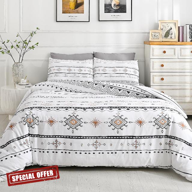 DESIHOM Western Geometric Queen Comforter Set Aztec Black and White Boho Comforter Set Bohemian Queen 3 Piece