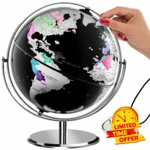 Scratch Off World Globe with Stand for Home and Office Decor | 10&rdquo; Sphere Earth Globes with Scratchable Foil | A Unique Travel Gift for Travelers | World Map Desktop Globe | Travel Map Scratch Map
