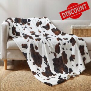 Cozy Bliss Cow Print Blanket Super Soft Milky Plush Fleece Throw Blankets Room Decor Warm All Season for Girls Adults Kids Dog Bedroom Couch Sofa Travel Gifts Black Brown 60"x80"