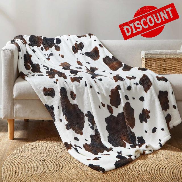 Cozy Bliss Cow Print Blanket Super Soft Milky Plush Fleece Throw Blankets Room Decor Warm All Season for Girls Adults Kids Dog Bedroom Couch Sofa Travel Gifts Black Brown 60"x80"