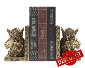 BOIHEGU Antique Golden Lion King Head Decorative Bookends
