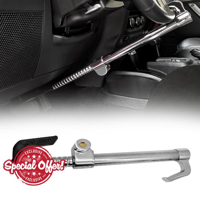 KAYCENTOP Car Steering Wheel Brake Lock Anti-Theft Retractable Double Hook Fit Most Vehicle