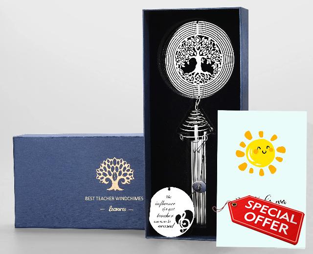 Best Teacher Wind Chime with Tree of Life Wind Spinner - Teacher Gifts for Women