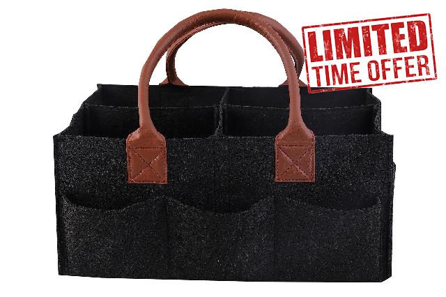 Mysa Felt Baby Diaper Caddy Car Organizer with Vegan Leather Handle for Diapers and Baby Wipes For Changing Table Nursery Storage Bin Basket