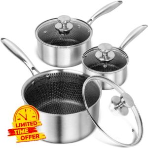 MICHELANGELO Stainless Steel Saucepan Set 1QT & 2QT & 3QT
