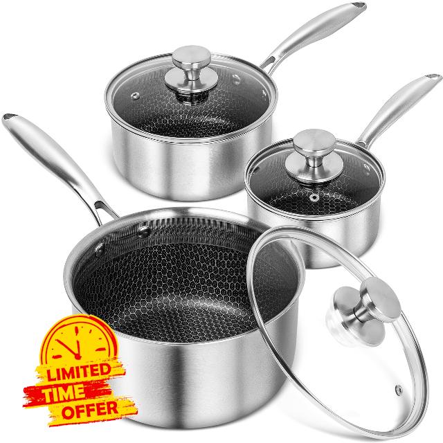 MICHELANGELO Stainless Steel Saucepan Set 1QT & 2QT & 3QT