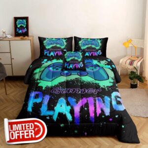 ROWADALO 5 Pieces Bed in A Bag Gamer Bedding Set for Boys Kids Gaming Comforters Set