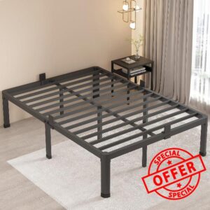 MAF 18 Inch Full Size Bed Frame with Round Corner Legs Mattress Slide Stopper No Box Spring Needed Heavy Duty Metal Platform Bed Frames Under-Bed Storage Space