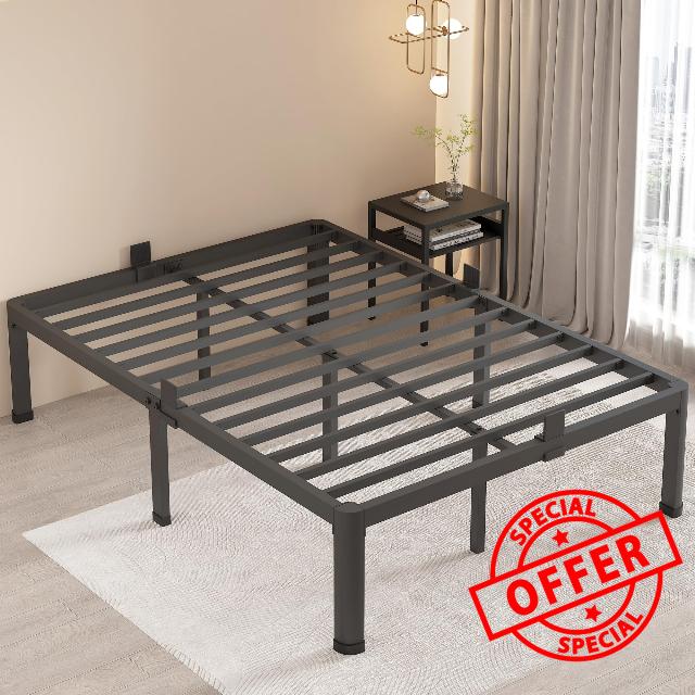 MAF 18 Inch Full Size Bed Frame with Round Corner Legs Mattress Slide Stopper No Box Spring Needed Heavy Duty Metal Platform Bed Frames Under-Bed Storage Space