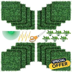 POZOY 16 PCS Artificial Grass Wall Panels 20"x20" Boxwood Hedge Greenery Wall Backdrop with UV Protection for Home Green Garden Decor Privacy Fence Balcony Screen Indoor Outdoor Wedding Party