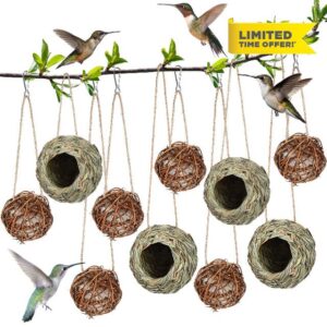 Wesiti 10 Pcs Hummingbird Hand Woven House for Outside Bird Nest Round Hummingbird Nesting House Hanging Bird Hut Hummingbird Nesters for Garden Patio Lawn Indoor Home Decoration