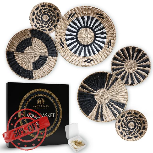 Amity Charm Wall Basket Decor - Woven Seagrass Set of 6