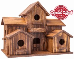 MIXUMON Large Bird Houses for Outside - 6 Separate Rooms for 6 Bird Families with Back Doors for Cleaning - Outdoor Bird House for Bluebird Finch Cardinals - Hanging Birdhouse for Garden (Castle 1)
