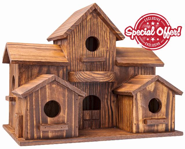 MIXUMON Large Bird Houses for Outside - 6 Separate Rooms for 6 Bird Families with Back Doors for Cleaning - Outdoor Bird House for Bluebird Finch Cardinals - Hanging Birdhouse for Garden (Castle 1)