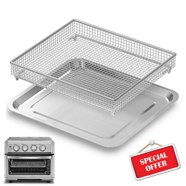 stainless Steel Baking Tray Pan and Air Fryer Basket Compatible with Cuisinart Airfryer TOA-060 and TOA-065 and TOA-070 (with Cuisinart TOA-060 and TOA-065)