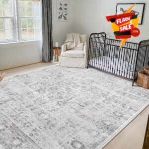 LIVEBOX Persian Washable Area Rug 8x10 - Large Boho Living Room Rug Vintage Grey Rug for Bedroom