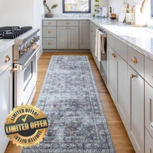Rugcomf Runner Rug 2'6''x8' Hallway Runner Rug Washable Boho Rug Soft Area Rug Non-Slip Non-Shedding Faux Wool Vintage Persian Rug for Kitchen