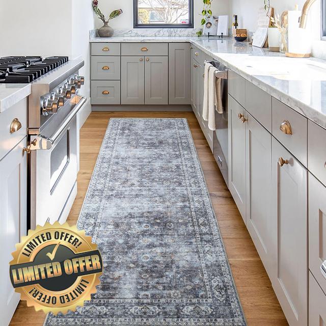 Rugcomf Runner Rug 2'6''x8' Hallway Runner Rug Washable Boho Rug Soft Area Rug Non-Slip Non-Shedding Faux Wool Vintage Persian Rug for Kitchen