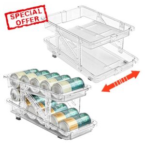 Ynelyase Soda Can Dispenser Organizer for Refrigerator Mini Skinny and Pop Can Holders Drink Storage Wide Adjustable (2-Pack Clear)