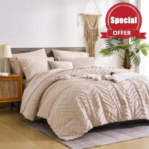 FLYMME Khaki King Size Comforter Set with Sheets