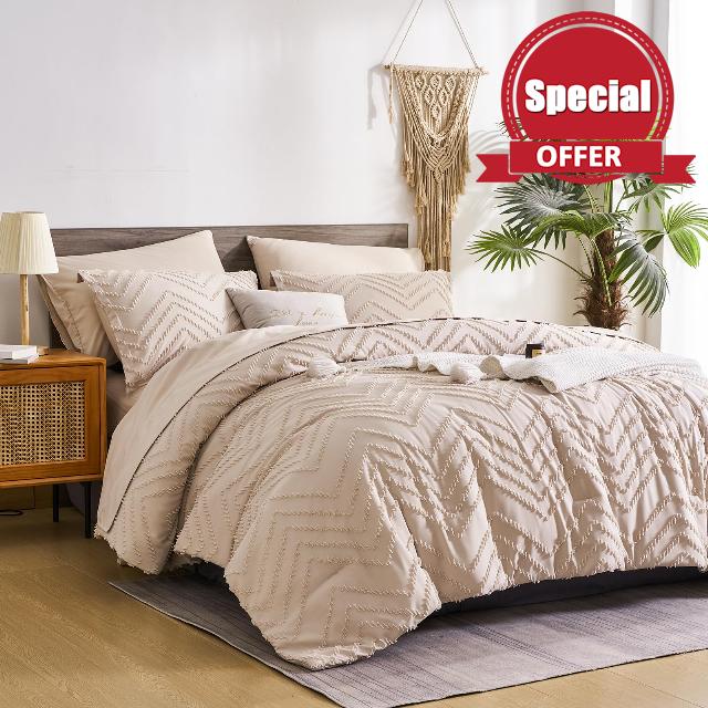 FLYMME Khaki King Size Comforter Set with Sheets