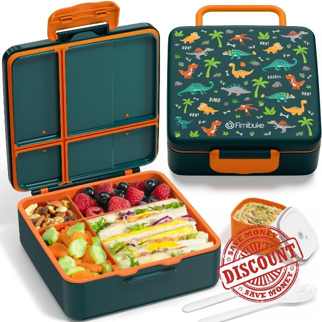 Fimibuke Bento Lunch Box for Kids - Leak Proof Toddler Bento Box with 4 Compartments BPA Free Dishwasher Safe Lunch Container with Utensils