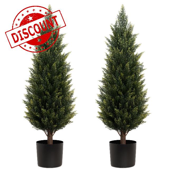 JoyPower 3FT Artificial Cedar Trees Artificial Pine Tree UV Resistant Potted Plant Set of 2 Artificial Outdoor Tree Artificial Plants for Indoor Outdoor Garden Home Decor