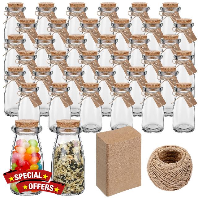 100 Pcs 3.4 oz Mini Yogurt Jars Small Glass Bottles with Cork Lids Mini Milk Potion Bottles Glass Pudding Jars for Party Favors Wedding Decor DIY Gift Baby Shower