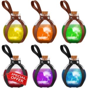 Patelai 6 Pcs Cork Potion Bottle Cosplay Accessories With Faux Leather Belt Decorative Potion Bottles Witch Props Witch Costume for Adult Man Round Spherical Potion Bottle for Party DIY Crafts