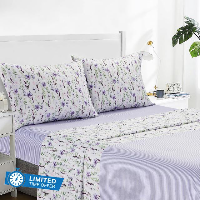 ARTALL 4-Piece Floral Print Queen Size Sheet Set