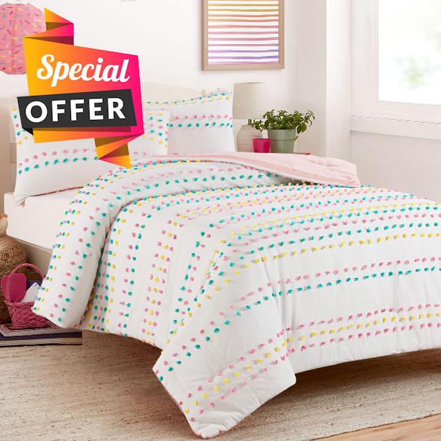 HOMBYS Tufted Pom Poms Bedding Comforter Set for Girls