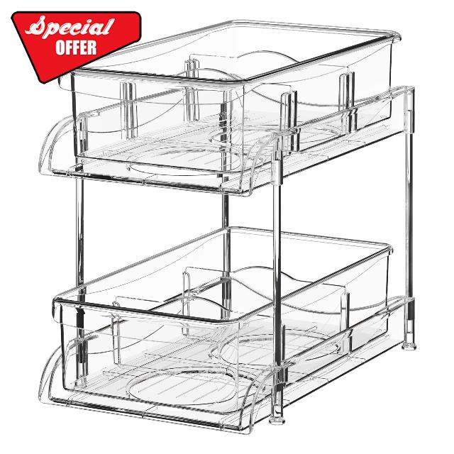 MHHA 2 Tier Clear Under Bathroom Sink Organizers and Storage