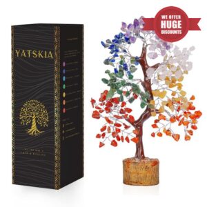 YATSKIA Seven Chakra Tree - Fengshui Gemstone Bonsai Tree - 7 Chakra Stones Crystal Decor - Crystal Tree for Positive Energy - Chakra Tree of Life - Spiritual Gifts - Crystal Money Tree - Reiki Gifts