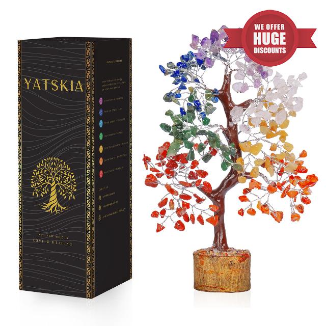 YATSKIA Seven Chakra Tree - Fengshui Gemstone Bonsai Tree - 7 Chakra Stones Crystal Decor - Crystal Tree for Positive Energy - Chakra Tree of Life - Spiritual Gifts - Crystal Money Tree - Reiki Gifts