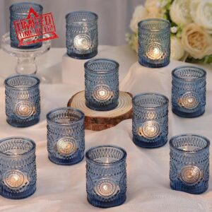DARJEN Blue Votive Candle Holders Set of 36- Glass Candle Holders Bulk for Tea Light Candle