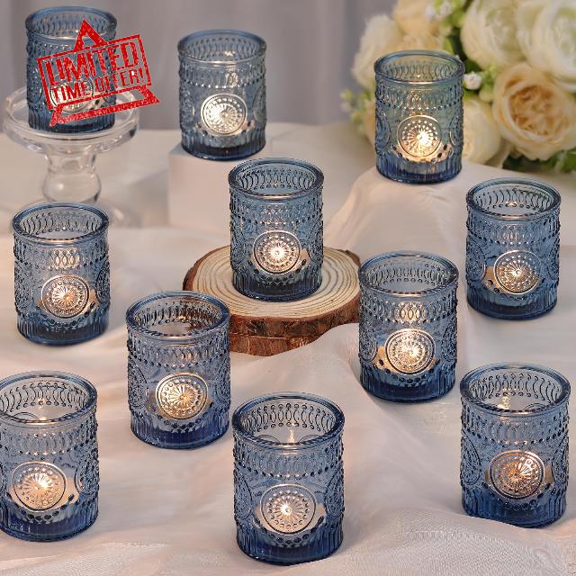 DARJEN Blue Votive Candle Holders Set of 36- Glass Candle Holders Bulk for Tea Light Candle