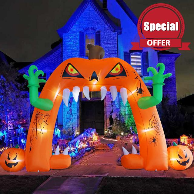 Juegoal Halloween Decorations 10FT Tall Inflatable Lighted Pumpkin Archway