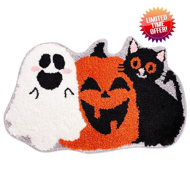 Whaline Halloween Bath Rug Pumpkin Ghost Black Cat Pattern Bath Mat Non Slip Shower Rugs Foot Mat Front Door Mat Carpet Floor Rug for Home Kitchen Bedroom Bathroom Living Room Decor