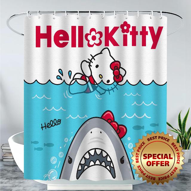 Y-YUJIA Cartoon Kitty Shower Curtain for Kid Girl Women Shower Curtain 72x72in Polyester Pongee Blue Cartoon Cat Theme Shower Curtain