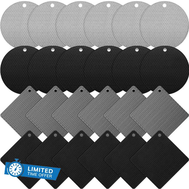 Dandat 24 Pcs Silicone Trivets for Hot Dishes Non Slip Hot Pads for Kitchen Multipurpose Pot Holders for Kitchen Easy to Wash Heat Resistant Mat for Countertops Table