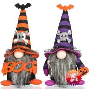 Funoasis 2PCS Halloween Gnomes Plush Handmade Gnome Swedish Tomte Scandinavian Nisse Elf Dwarf Home Tiered Tray Party Decorations