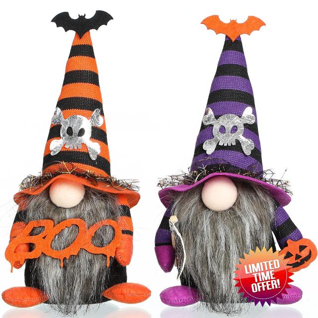 Funoasis 2PCS Halloween Gnomes Plush Handmade Gnome Swedish Tomte Scandinavian Nisse Elf Dwarf Home Tiered Tray Party Decorations
