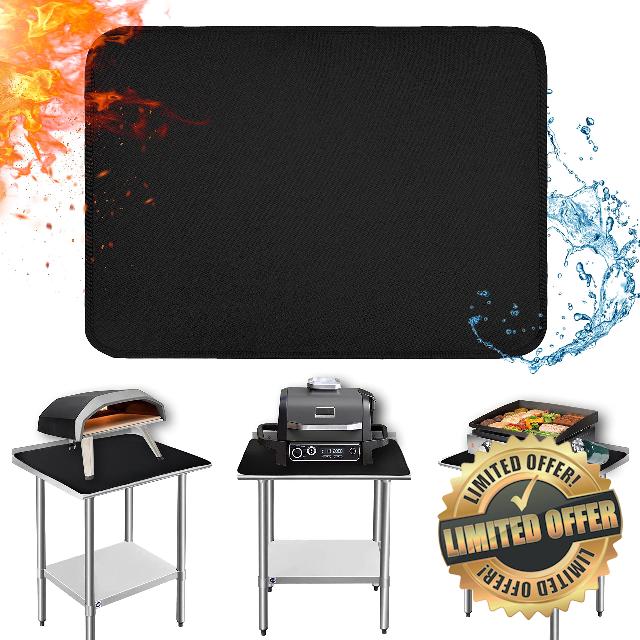 Amerbro 24 x 31in Fireproof Grill Mats for Outdoor Tabletop Grill to Protect Your Grill Table - Heat Resistant Grill Table Mat - Waterproof & Oilproof BBQ Mat - Black (1mm)