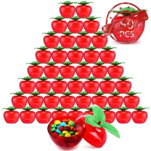 Leinuosen 80 Pack Red Apple Container Mini Apple Shaped Container Plastic Candy Jars Filled Apple Decorations Apple Shaped Candy Toy Gift for Teacher Fall Christmas Birthday Wedding Party Favors