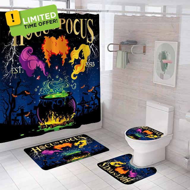 4 Pcs Halloween Shower Curtain Set with Non-Slip Rugs